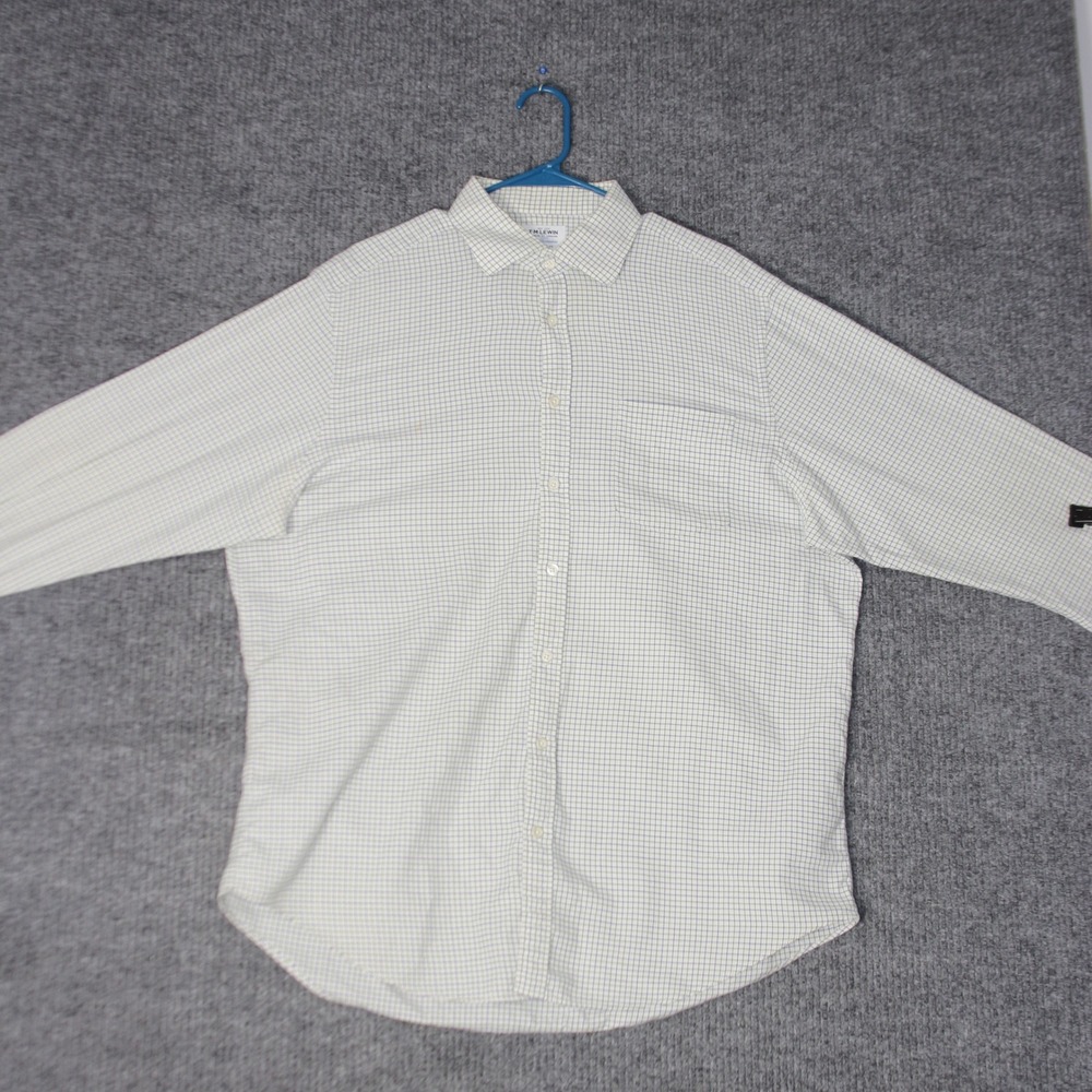 TM Lewin Shirt Mens 17.5 White Blue Green Check Brushed Cotton Regular Fit